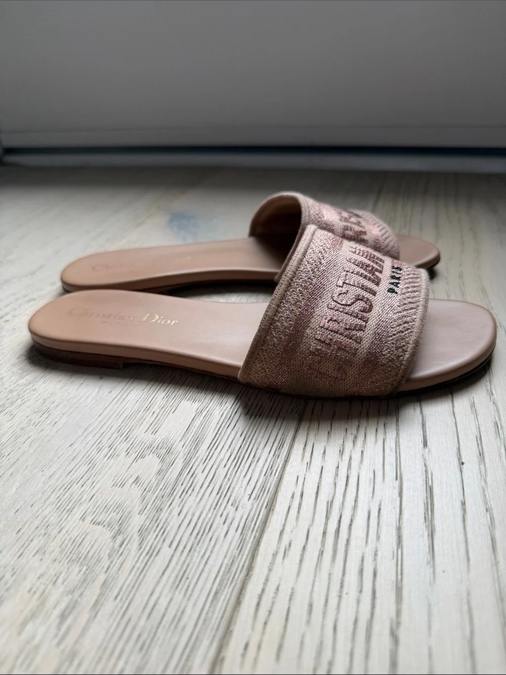 Dior Blush Pink Woven Logo Slide Sandals - Picture 3 of 4